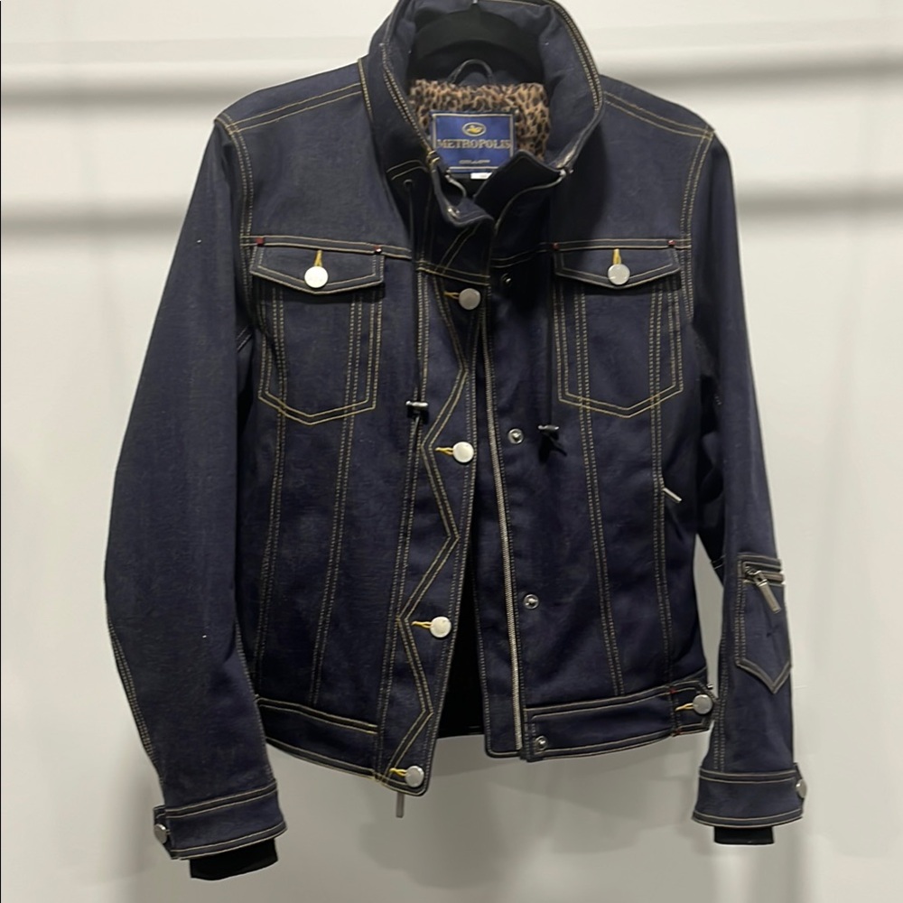 METROPOLIS  navy blue Jean Jacket insulated with Reinforced Seams